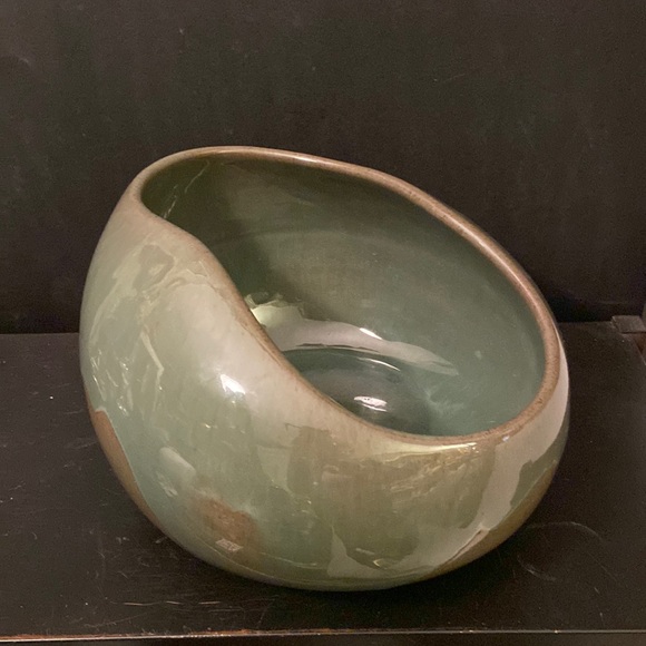 Studio Pottery Large Green Glazed Bowl Planter Potsigned by Artist Dated 1958
